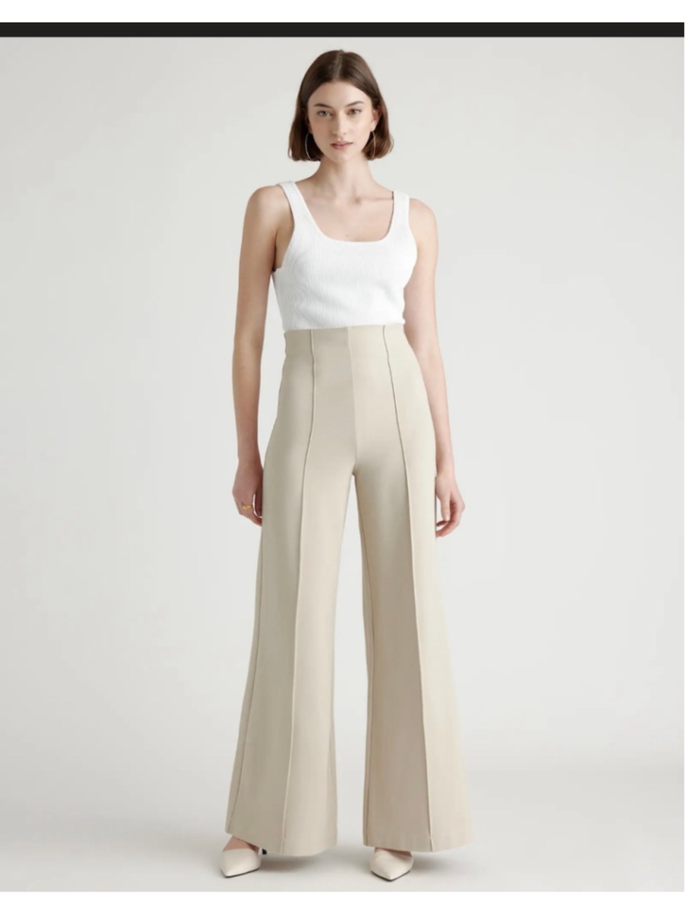 Women's Quince Ultra-Stretch Ponte Wide Leg Pants, Size L, Beige (Ecru)